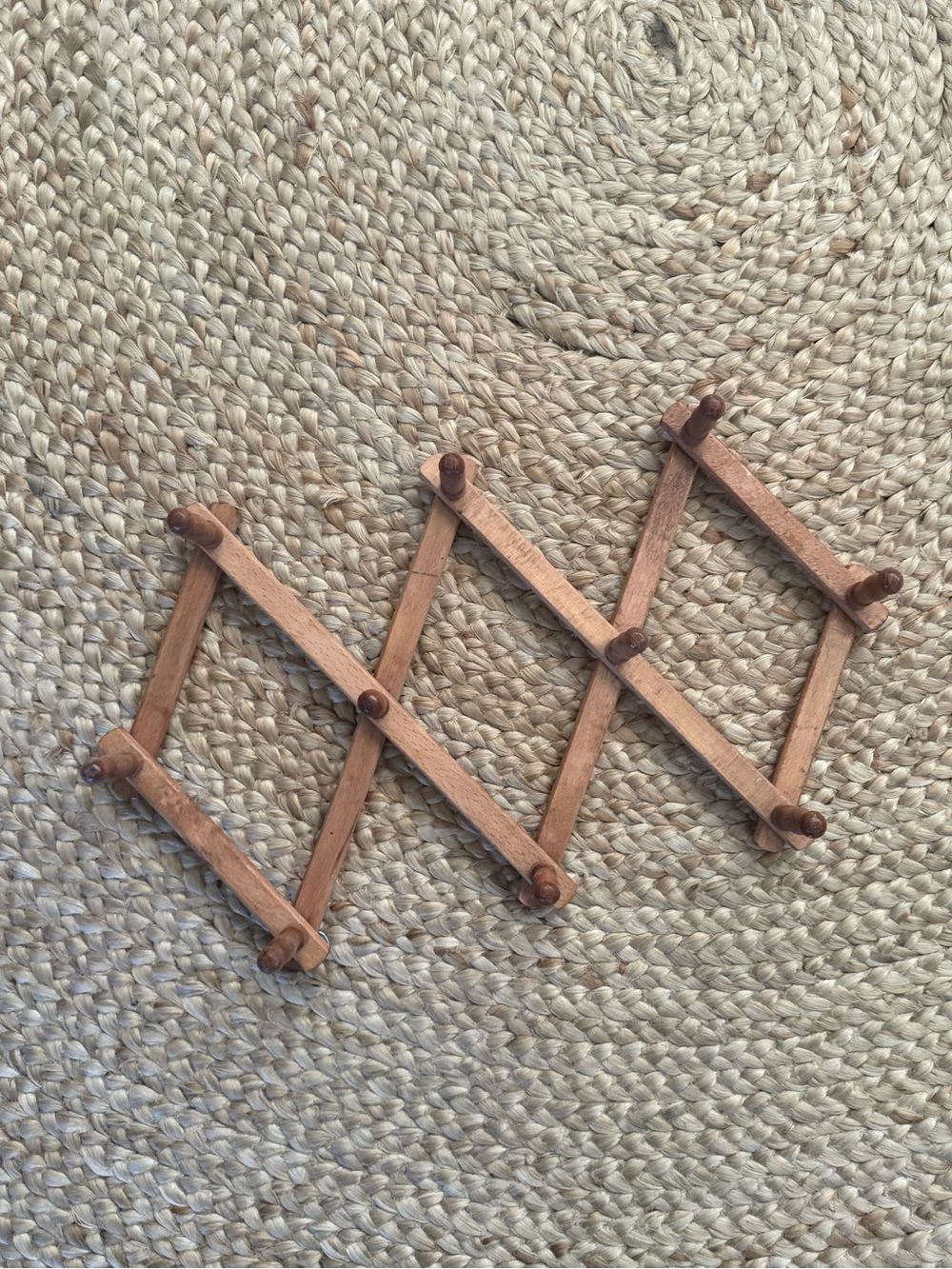 NEVCO Vintage Japanese Wood Accordion Peg Rack Folding Wall Hanger